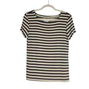 Talbots Petites Top size P Square Neck Brown Beige Striped Short Sleeve Tee